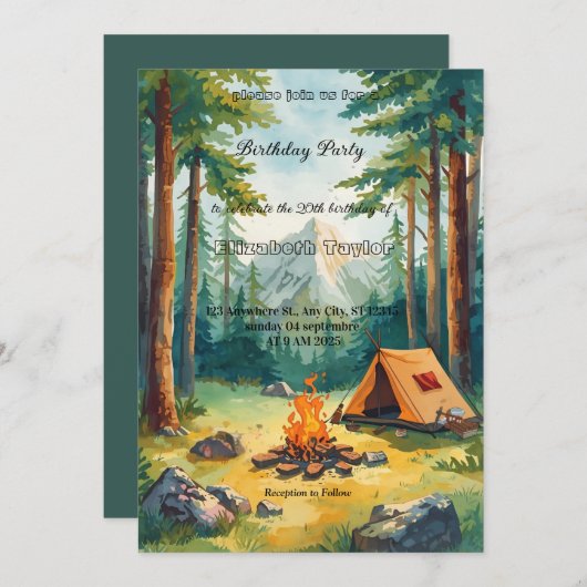 scout Camping party birthday invitation Kaart (Voorkant / Achterkant)