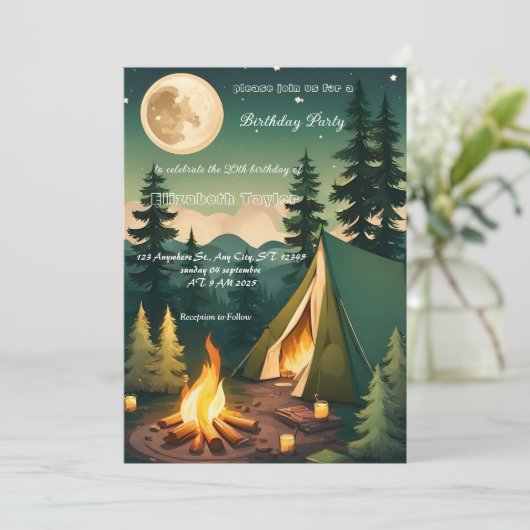 scout Camping party verjaardagsuitnodiging Kaart (Staand voorkant)