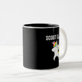 Scout Leader Dabbing Unicorn Funny Scouting Gift Tweekleurige Koffiemok (Voorkant rechts)