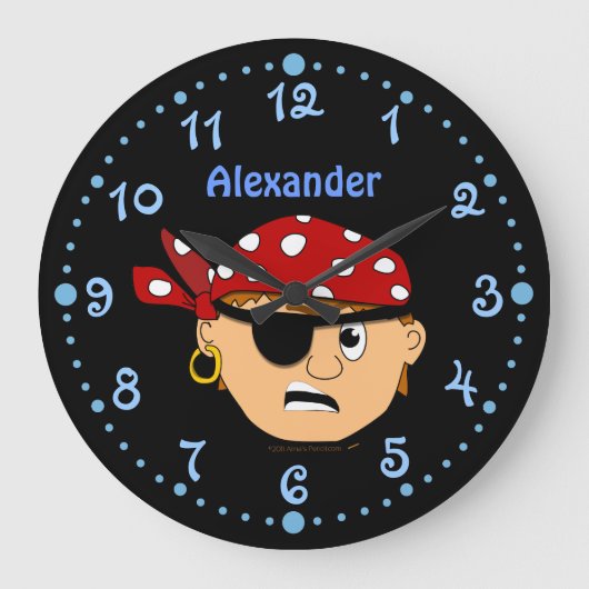 Scowling Boy Pirate Personalized Clock w/ Notulen Grote Klok (Voorkant)