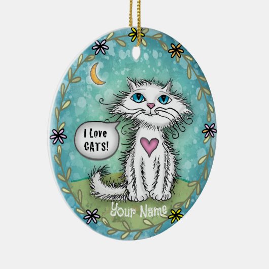 Scraggles Cat Ik hou van katten Keramisch Ornament (Rechts)