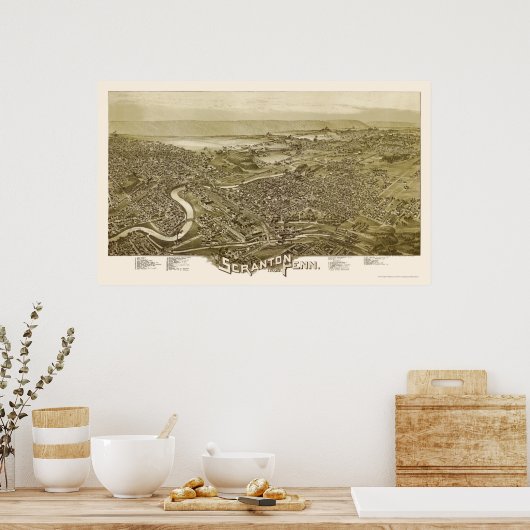 Scranton, PA Panorama Map - 1890 Poster (Keuken)