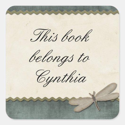 Scrap Green Dragonfly en Lint gepersonaliseerd Vierkante Sticker (Voorkant)