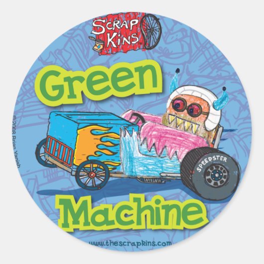 Scrap Kins "Green Machine" Sticker Sheet (Voorkant)