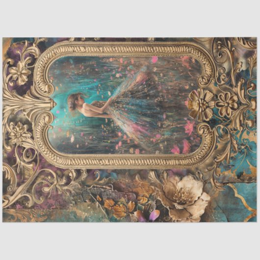 Scrapbook Collage, verguld Lijst, meisje in een ve Tissuepapier (Voorkant)