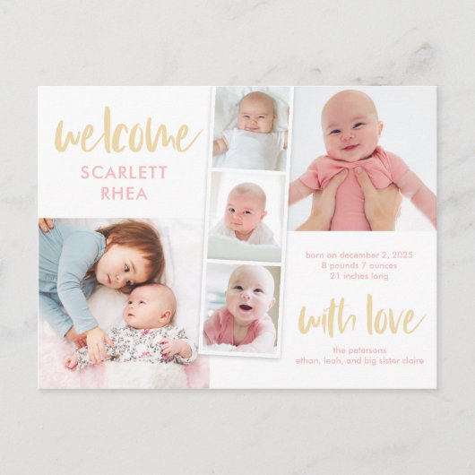 Scrapbook Love Editable Color Birth Announounding Briefkaart (Voorkant)