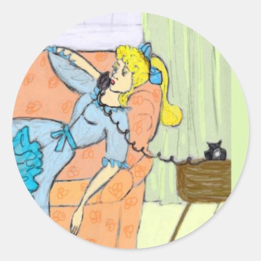 Scrapbook Sticker Retro Lady op telefoongesprekken (Voorkant)