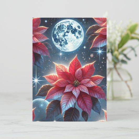 Scrapbooking afdrukbare maanverlichte poinsettia p kaart (Staand voorkant)