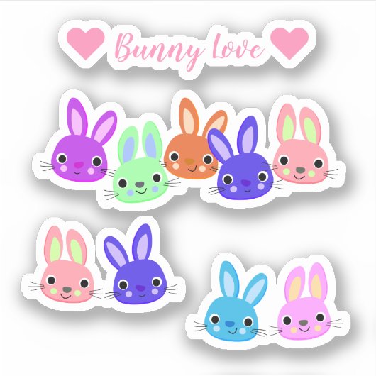 Scrapbooking Kleurige Konijnen Sticker (Voorkant)