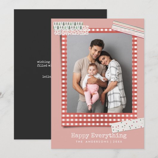 Scrapbooking Vakanties | Gingham Frame foto Feestdagenkaart (Voorkant / Achterkant)