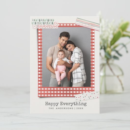 Scrapbooking Vakanties | Gingham Frame foto Feestdagenkaart (Staand voorkant)