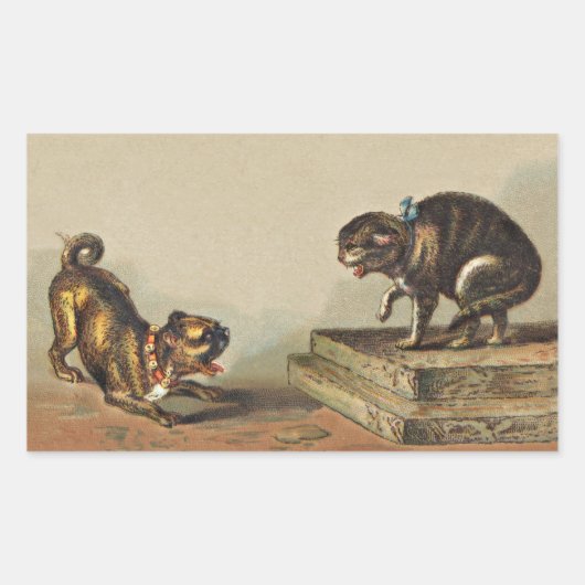 Scrappy Pug Dog en Kat Rechthoekige Sticker (Voorkant)