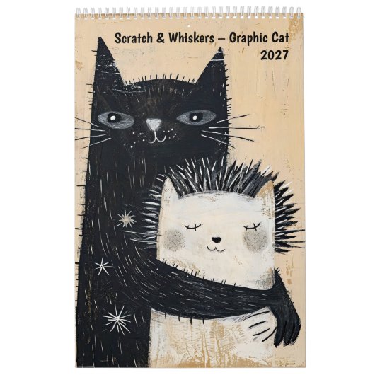 Scratch & Whiskers – Grafische kattenkalender 2027 Kalender (Hoes)