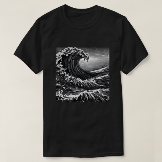 Scratchboard Graphic Tsunami T-shirt (Design voorkant)