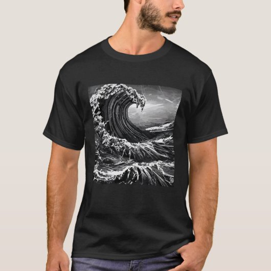 Scratchboard Graphic Tsunami T-shirt (Voorkant)