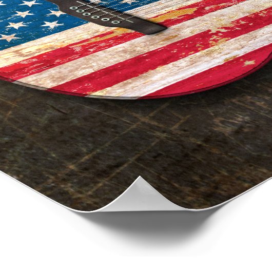 Scratched and Worn American Flag Acoustic Guitar Poster (Hoek)