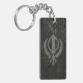 Scratched and Worn Grey Sikh Khanda Symbol Sleutelhanger (Voorkant Links)