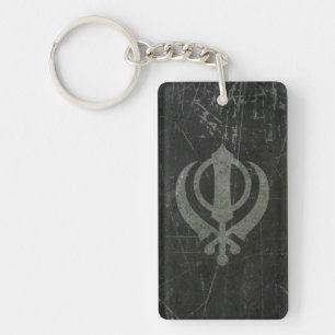 Scratched and Worn Grey Sikh Khanda Symbol Sleutelhanger