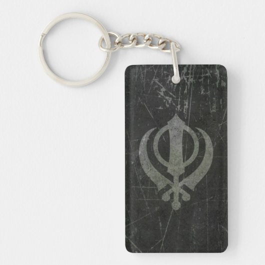 Scratched and Worn Grey Sikh Khanda Symbol Sleutelhanger (Voorkant)