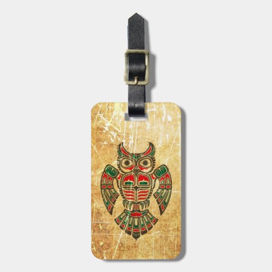 Scratched and Worn Haida Spirit Owl Bagagelabel (Voorkant verticaal)