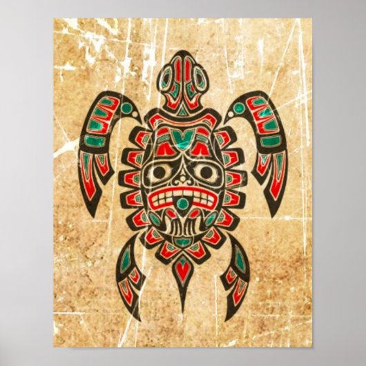 Scratched and Worn Haida Spirit Sea Turtle Poster (Voorkant)