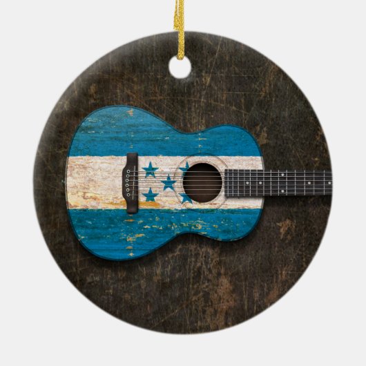 Scratched and Worn Honduras Flag Acoustic Guitar Keramisch Ornament (Achterkant)