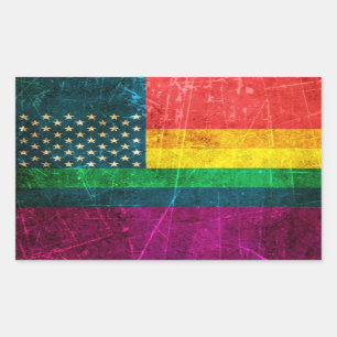 Scratched Gay Pride American Rainbow Flag Rechthoekige Sticker