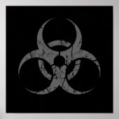 Scratched Grey Biohazard Symbool on Black Poster (Voorkant)