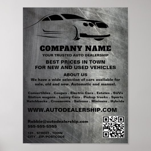 Scratched Metal Effect Auto Dealership Adverteren Poster (Voorkant)