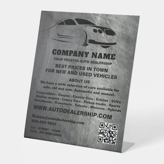 Scratched Metal Effect Auto Dealership Adverteren Reclamebord Met Voetstuk (Voorkant)