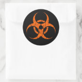 Scratched Oranje Biohazard Symbool op zwart Ronde Sticker (Tas)