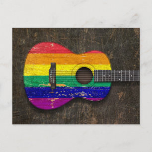 Scratched Rainbow Gay Pride Flag akoestische gitaa Briefkaart