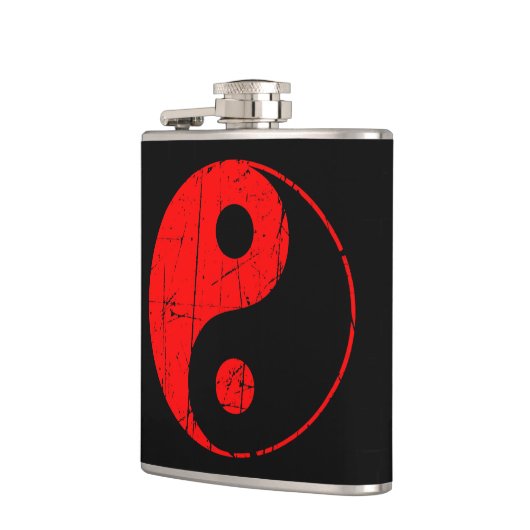 Scratched Red en Black  Yin Yang Heupfles (Links)