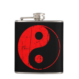 Scratched Red en Black Yin Yang Heupfles