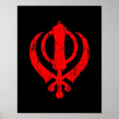 Scratched Red Sikh Khanda-symbool op zwart Poster (Voorkant)