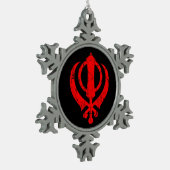 Scratched Red Sikh Khanda-symbool op zwart Tin Sneeuwvlok Ornament (Links)