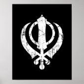 Scratched White Sikh Khanda Symbol on Black Poster (Voorkant)