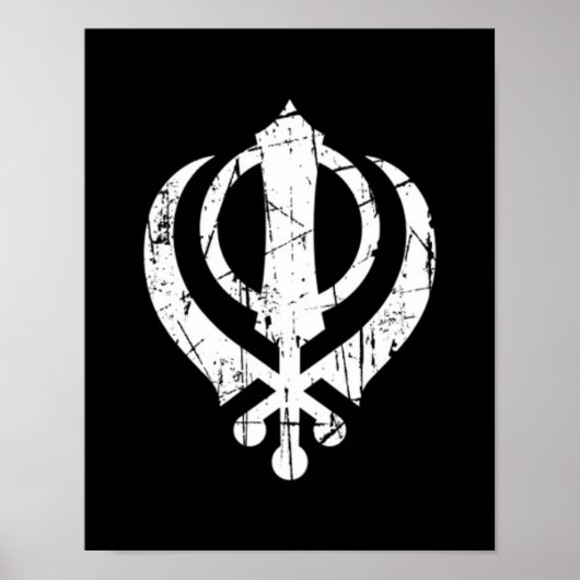 Scratched White Sikh Khanda Symbol on Black Poster (Voorkant)
