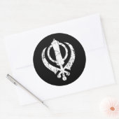 Scratched White Sikh Khanda Symbol on Black Ronde Sticker (Envelop)