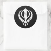 Scratched White Sikh Khanda Symbol on Black Ronde Sticker (Tas)