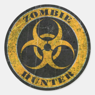 Scratched Yellow Bio Hazard Zombie Hunter Ronde Sticker