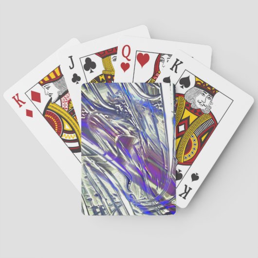 Scratches op een zilvertextuur onder blauwe damp pokerkaarten (Achterkant)