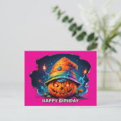 Scray Jackolantern met verjaardagssyndroom Pysched Feestdagenkaart (Staand voorkant)