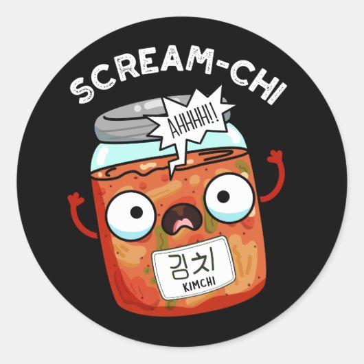 Scream-chi Grappige Kimchi Puns Donker BG Ronde Sticker (Voorkant)