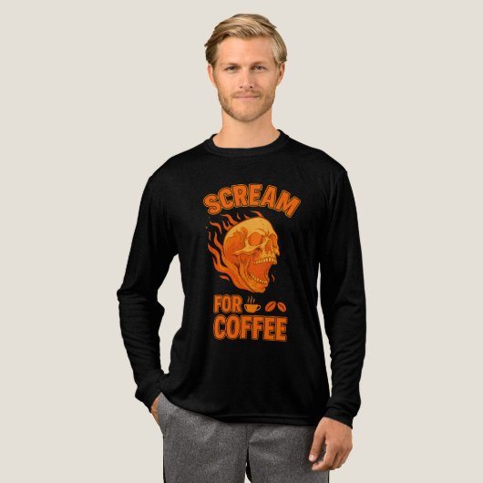 Scream for Coffee Spooky Skull Halloween Tri-Blend Shirt (Voorkant)