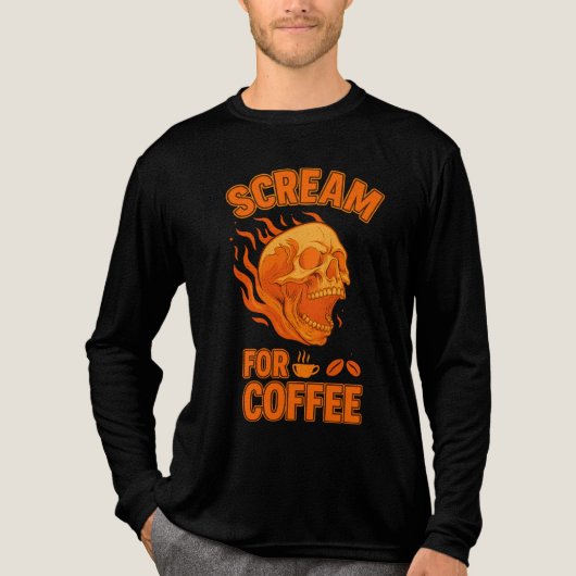 Scream for Coffee Spooky Skull Halloween Tri-Blend Shirt (Voorkant volledig)