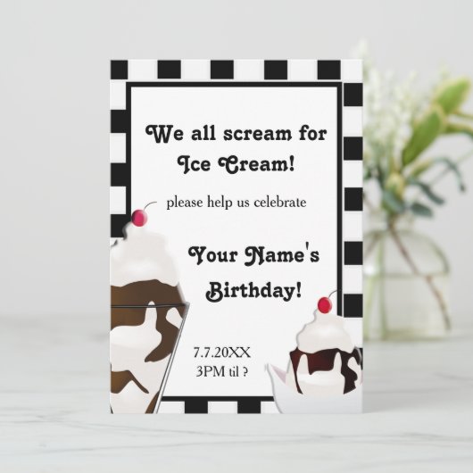 Scream for Ice Cream Birthday Party Invite Kaart (Staand voorkant)