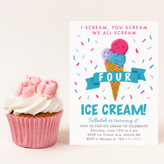 Scream four Ice Cream 4th Birthday Party Kaart