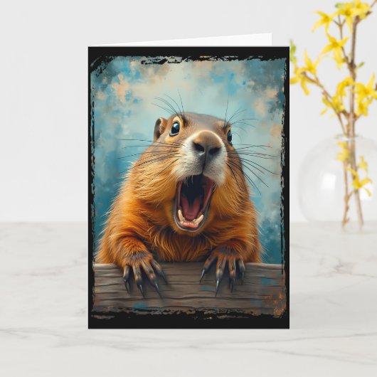 Scream Groundhog - Artistic Groundhog Day Men Wome Kaart (Gele Bloem)