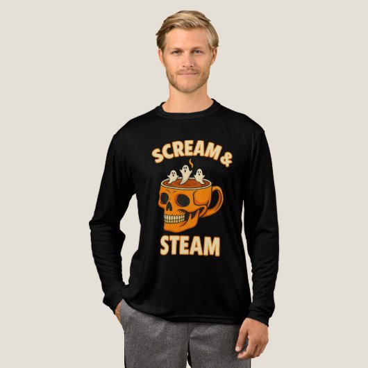 Scream & Steam Skull Koffie Halloween Ghost Brew Tri-Blend Shirt (Voorkant)